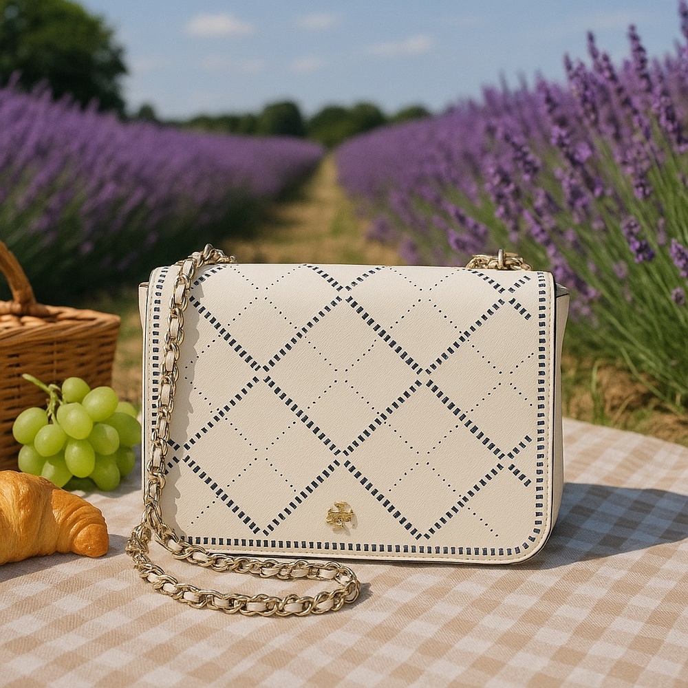NEW Tory Burch Robinson Ivory Crosshatch Leather Crossbody Bag/Shoulder Bag